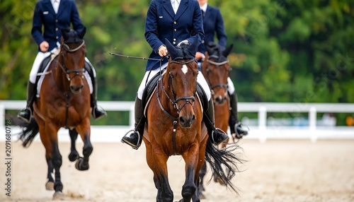 Riders on Horses in an Equestrian Arena
