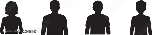 Four black silhouettes of people standing in a row facing forward