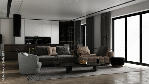 Modern Living Room Interior with Natural Light and Elegant Furniture