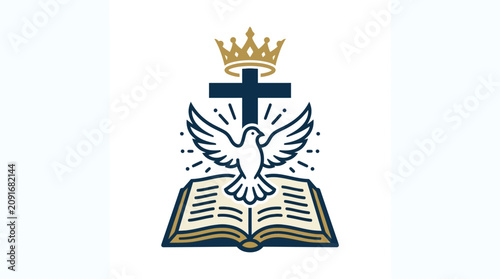 Foto Religious symbol with cross crown dove.