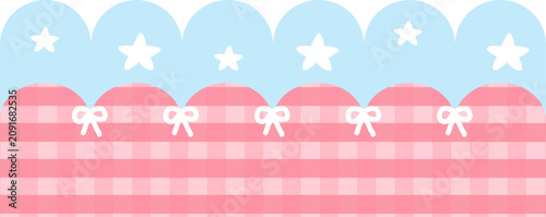 Cute Kawaii Border red gingham pattern with bow and star