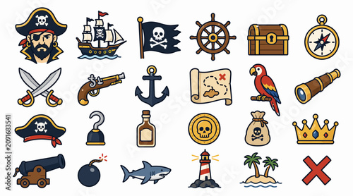 Obraz na płótnie Colorful Pirate Themed Icons and Symbols Collection.