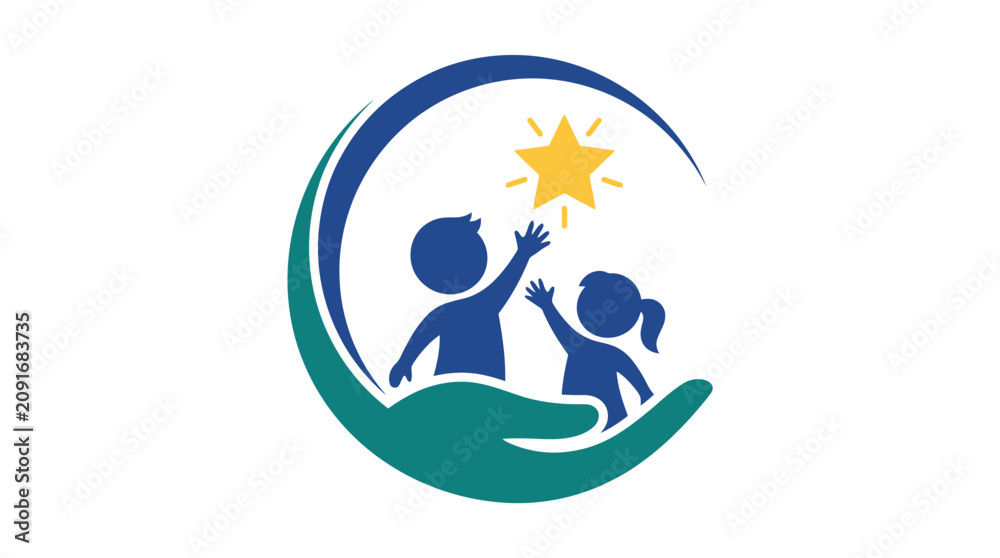 Fototapeta premium Logo of children reaching for a star.