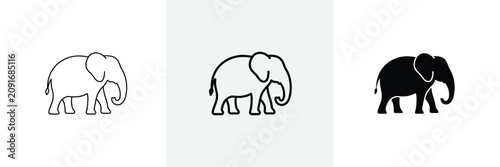 Elephant icon set showing stylized pachyderm silhouettes in different designs.