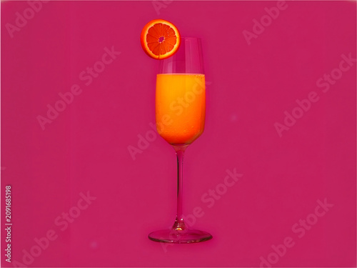 Mimosa Brunch Cocktail on Magenta Background