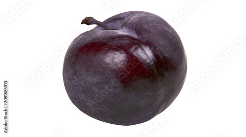 Konstfotografi Dark purple plum with stem, isolated on transparent background