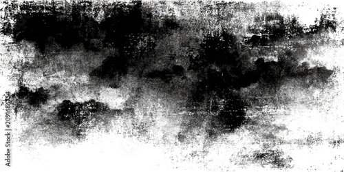 Bild auf Leinwand Abstract black ink watercolor brush stroke grunge texture with splatters and washes on white background