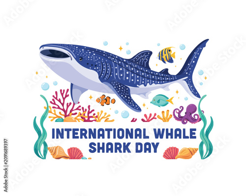 Obraz na plátne International Whale Shark Day Vector Illustration, Marine Conservation and Ocean