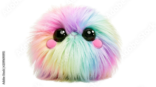 Vászonkép Fluffy rainbow colored creature with big black eyes, isolated on transparent bac