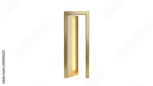 Tableau sur toile Golden open door frame with a slightly ajar door, isolated on transparent backgr