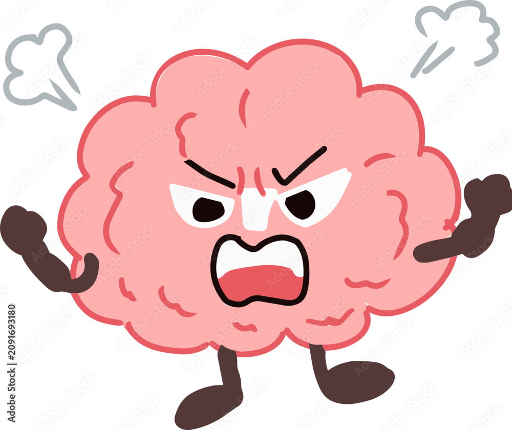 Fototapeta premium Cute Angry Brain Mascot Cartoon Character Illustration