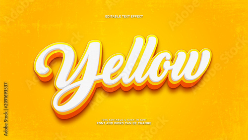Tableau sur toile Yellow 3D editable text effect, bold cursive font style with orange shadow on te