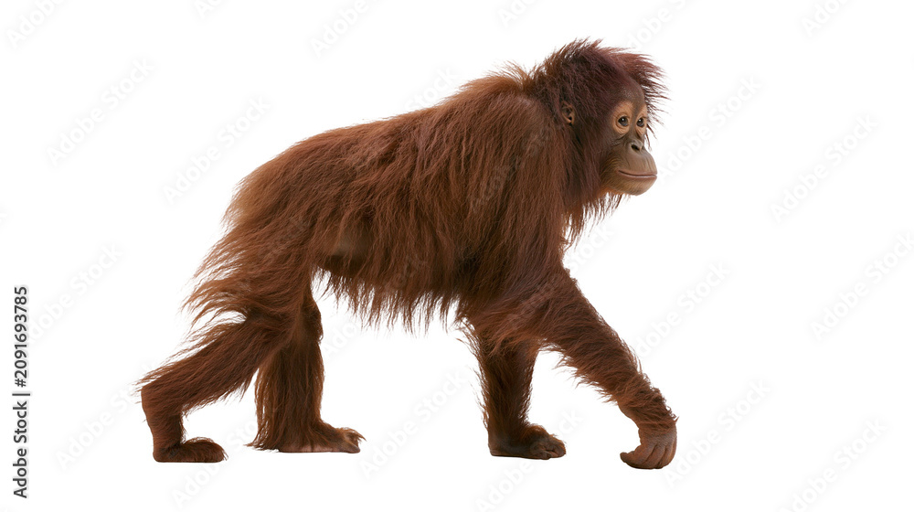 Fototapeta premium Young orangutan walking, isolated on transparent background