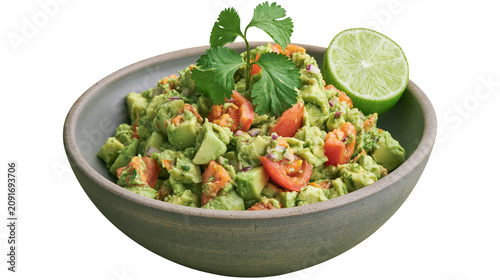 Bild auf Leinwand Fresh chunky guacamole with tomatoes and lime, isolated on transparent backgroun