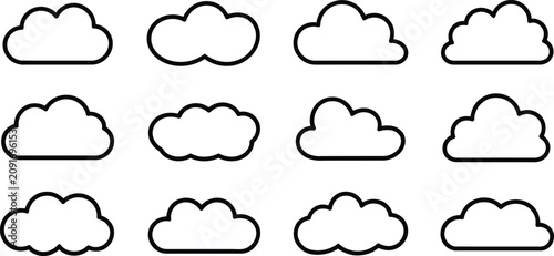 Vászonkép Clouds appear as a collection of simple vector shapes that represent the concept of weather