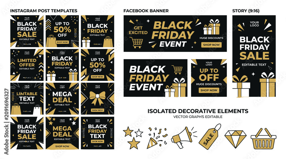 Naklejka premium Black Friday sale shopping decorative elements.