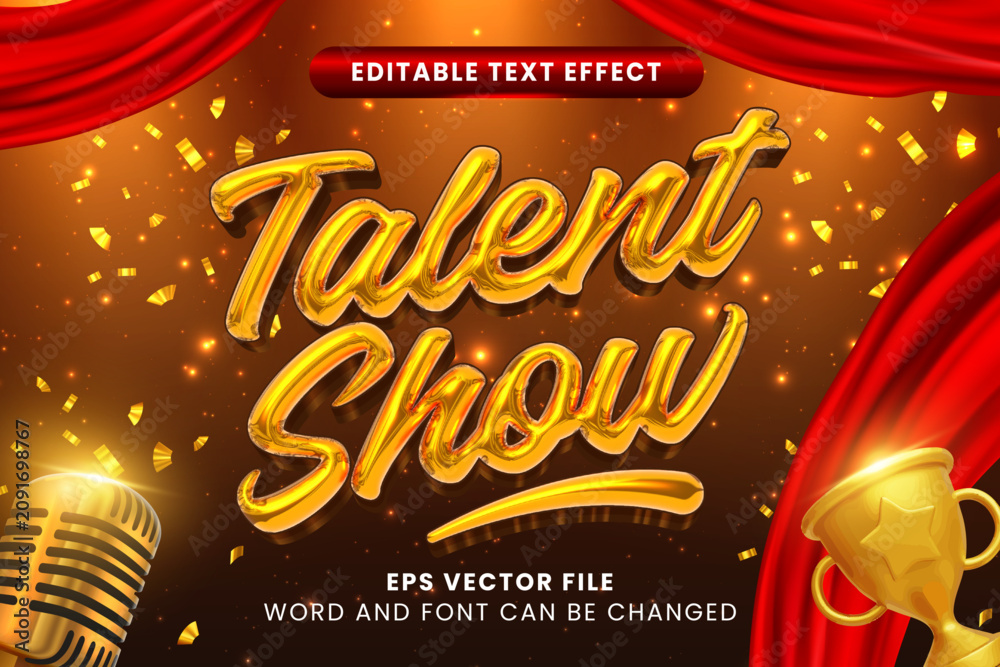 Fototapeta premium Talent show luxury gold 3d editable vector text effect