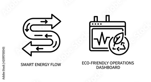 Smart energy flow and eco friendly operations dashboard icons with dashboard