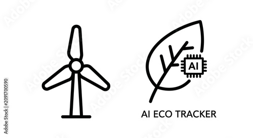 Ai eco tracker and wind energy concept icons with sustainable, technology