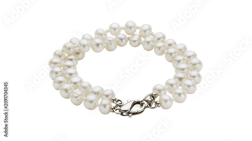 Canvastavla Double strand white pearl bracelet with silver clasp, isolated on transparent ba