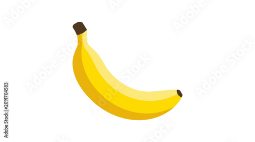 Minimalist composition of a fresh ripe yellow curved banana fruit