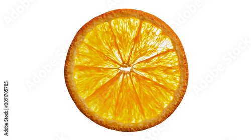 Billede på lærred Thin translucent orange slice with textured rind, isolated on transparent backgr