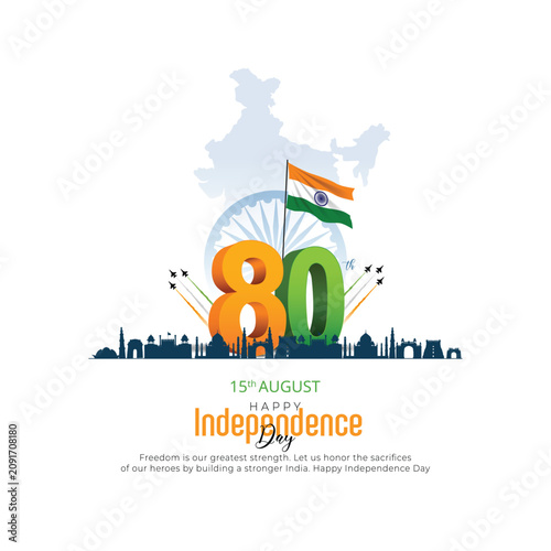 Bild auf Leinwand 15th august happy independence day democratic India 80th with Indian flag
