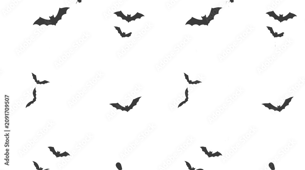 Fototapeta premium Halloween Seamless Pattern with Cute Ghosts Skulls Bats and Bones on Black Background.