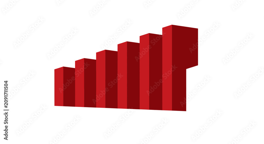 Fototapeta premium A 3D rendering of red bars increasing in height, resembling a bar graph or signal strength indicator, on a white background.
