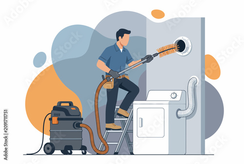 Professional Handyman Cleaning a Dryer Vent with Vacuum and Brush
