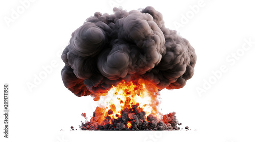 Fényképezés Massive dark smoke cloud from a fiery explosion, isolated on transparent backgro