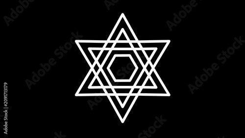 White outlined six pointed star made of two overlapping triangles, resembling a hexagram or Star of David geometric symbol with a smooth glowing today