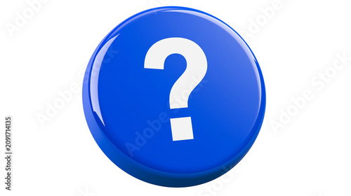 Photos Glossy blue circular button with white question mark, isolated on transparent ba