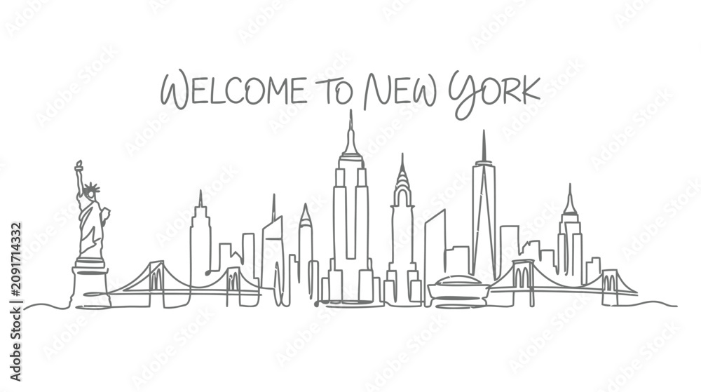 Fototapeta premium New York Skyline One Line Drawing with