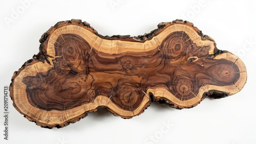 Large rustic cross section of olive wood with natural bark