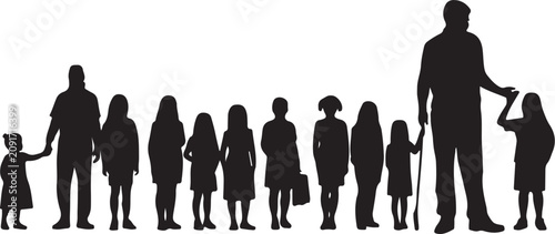 Silhouette of diverse people, adults and children silhouettes