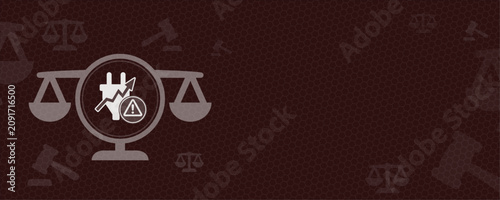 Fotografía Legal warning concept graphic featuring a power plug with a rising chart and warning icon on a balance scale symbol with plenty of copy space for professional law or energy design