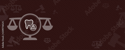 Quadro su tela Conceptual legal graphic with a tooth symbol and warning sign on a balance scale, offering generous copy space for text