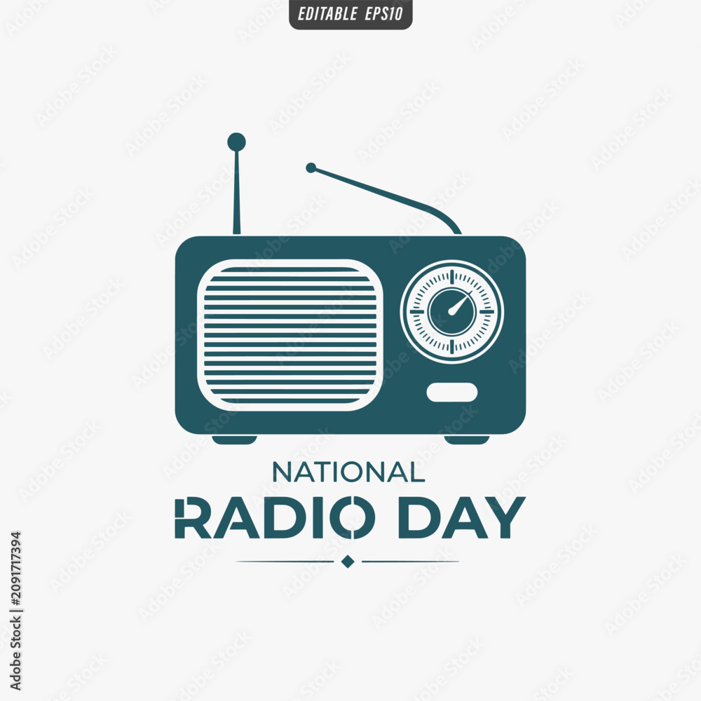 Obraz premium The flat design for a National Radio Day poster focuses on simplicity, elegance, and ease of recognition. Vector Illustration