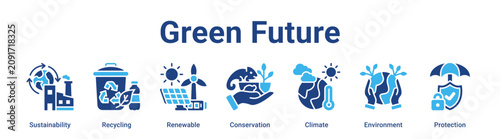 Tableau sur toile Green Future web banner icon vector illustration concept for business with icon of Sustainability, Recycling, Renewable, Conservation, Climate