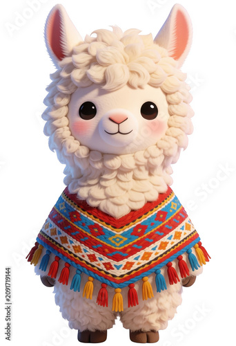 Cute Alpaca Wearing Colorful Patterned Poncho Transparent Background
