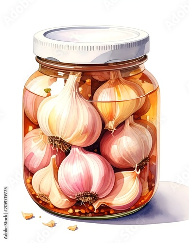 Garlic Cloves Pickled in a Glass Jar