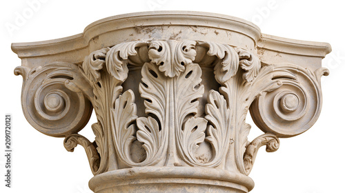 Εκτύπωση καμβά Ornate Corinthian column capital with acanthus leaves and volutes, isolated on t