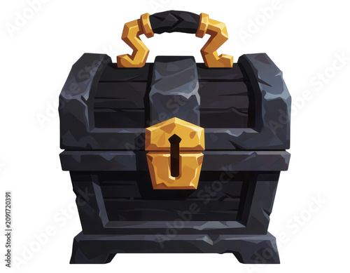 Stone Treasure Chest with Gold Lock Transparent Background