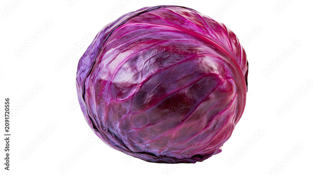 Obraz premium Whole red cabbage with vibrant purple leaves, isolated on transparent background