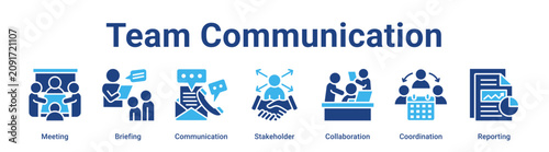 Team Communication web banner icon vector illustration concept for business with icon of Meeting, Briefing, Communication, Stakeholder, Collaboration.