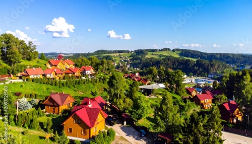 Panoramic View of Village in Hilly Landscape