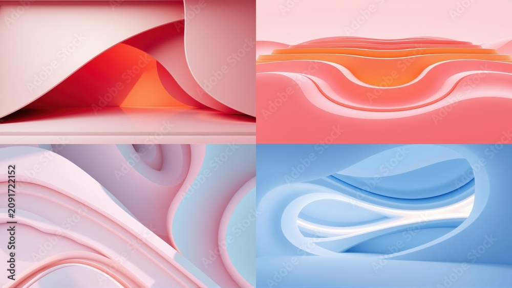 Fototapeta premium Abstract colorful layers, flowing shapes. Soft gradients create modern aesthetic. Minimalist design, smooth curves, vibrant hues.