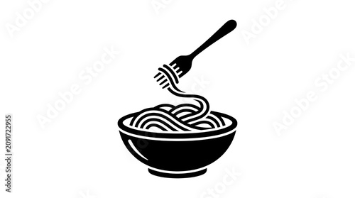 Minimalist Spaghetti Bowl and Fork Silhouette Vector