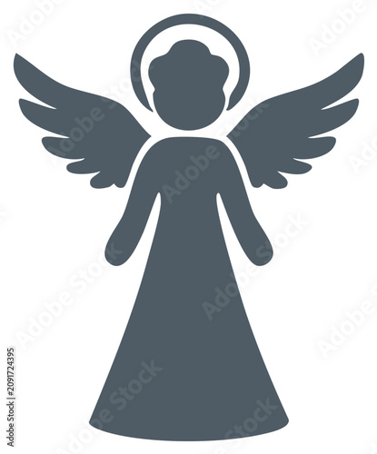 Stylized Silhouette Angel with Halo and Wings Simple Icon